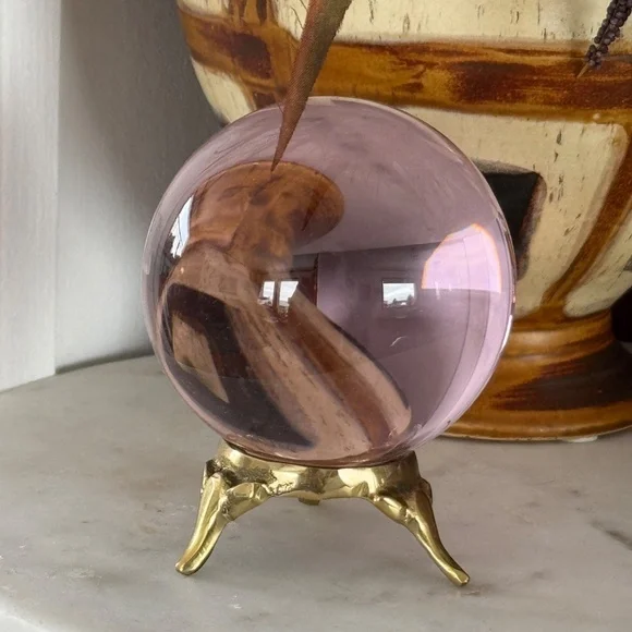 Pink Crystal Ball with Brass Stand - Picture 3 of 5
